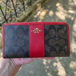 Coach Signature Colorblock Coated Canvas w/ Leather Accordion Zip Wallet #54630